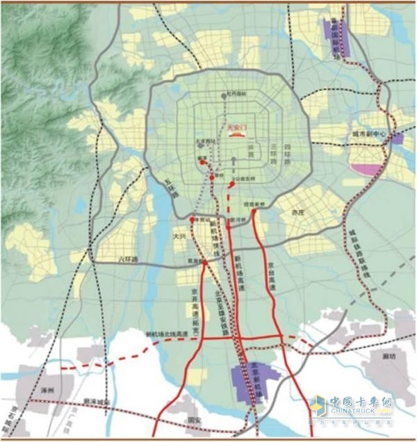 新機場“五縱兩橫”綜合交通主干網(wǎng)絡(luò)示意圖