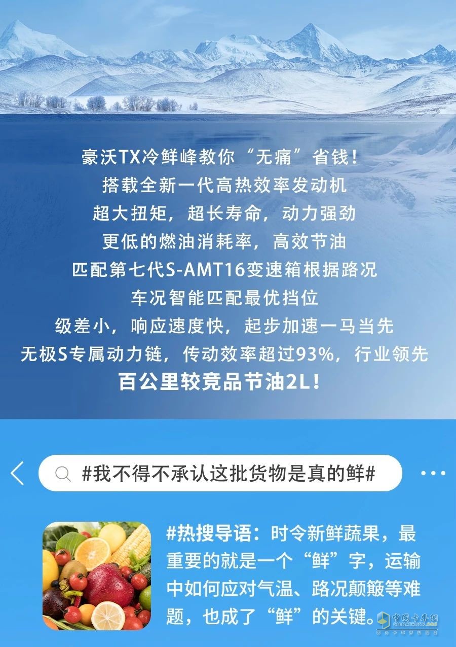 冷到爆！中國重汽豪沃TX冷鮮鋒教你“無痛”省錢！