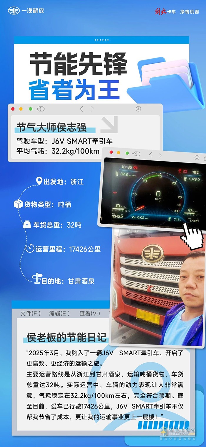 從浙江到甘肅，解放J6V SMART助力侯老板越開越省