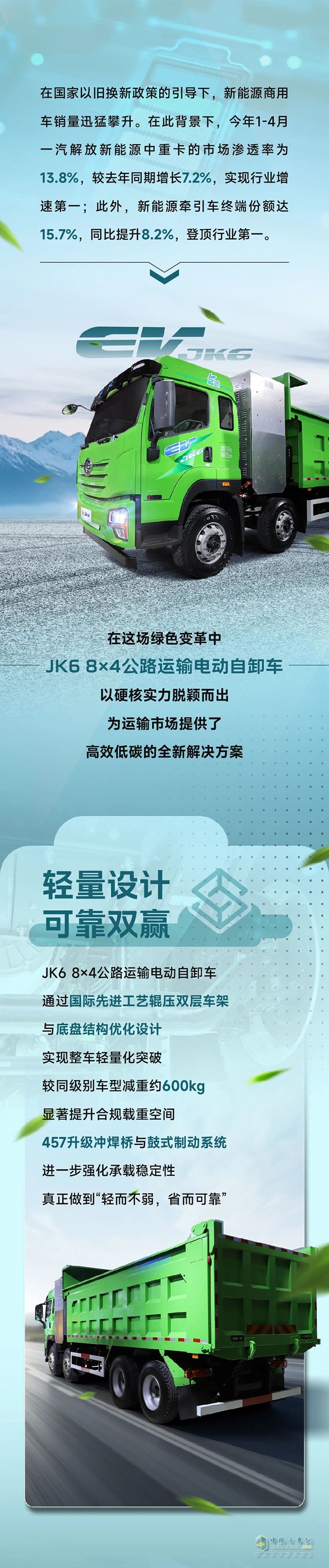 解放領(lǐng)跑新能源市場！JK6電動自卸有話要說