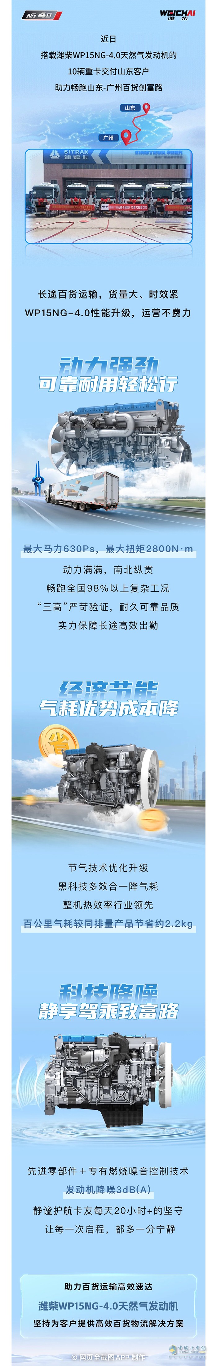 百貨運(yùn)輸“爭氣機(jī)”！濰柴WP15NG-4.0再交付