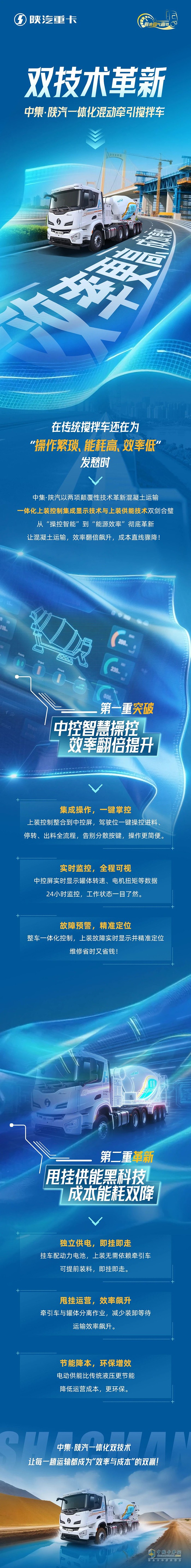 中集·陜汽一體化混動(dòng)牽引攪拌車(chē)效率更高、成本更低！