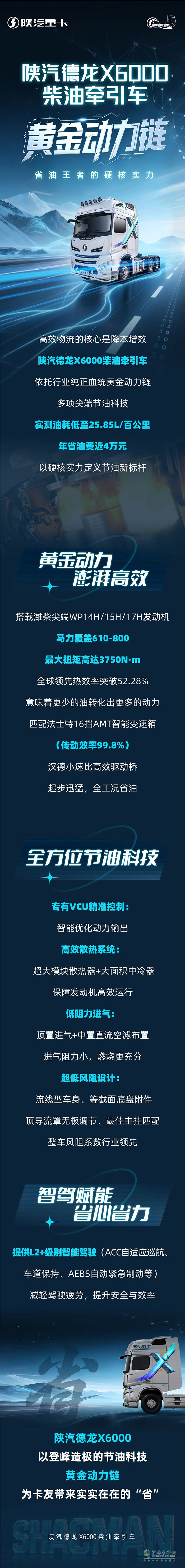 陜汽德龍X6000柴油牽引車，黃金動力鏈，省油王者的硬核實力