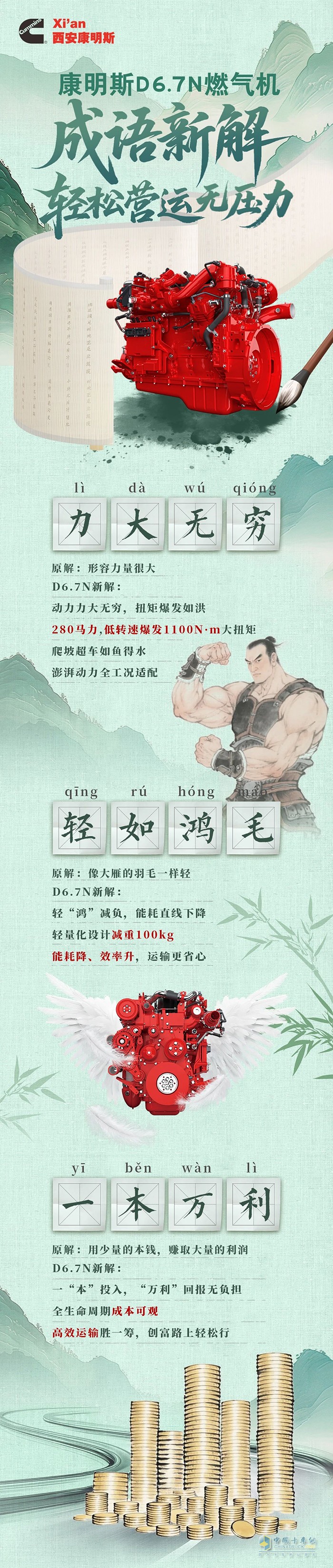西安康明斯D6.7N發(fā)動(dòng)機(jī)成語(yǔ)新解，動(dòng)力效率雙在線，輕量省油賺翻倍