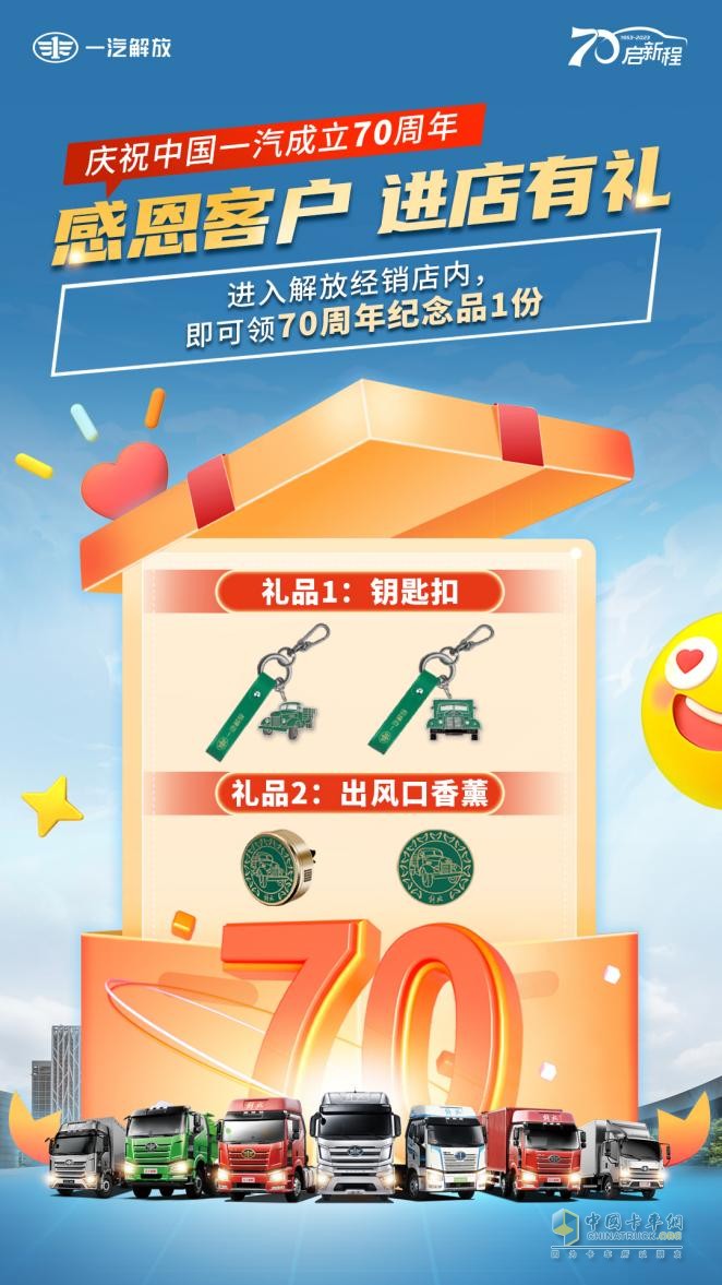 慶祝中國一汽成立70周年，解放感恩大回饋-7重購車禮+70輛特惠車+進(jìn)店禮聯(lián)袂放送