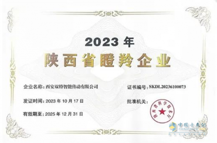 雙特公司榮獲“2023年陜西省瞪羚企業(yè)”榮譽稱號